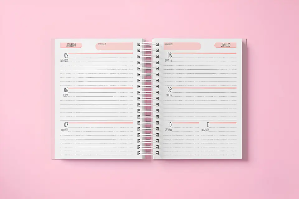 Miolo Rosa Agenda 2027 Visão Semanal - Encadernação 1