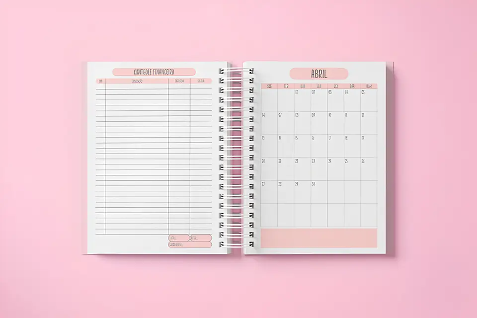 Miolo Rosa Agenda 2027 Visão Semanal - Encadernação 3