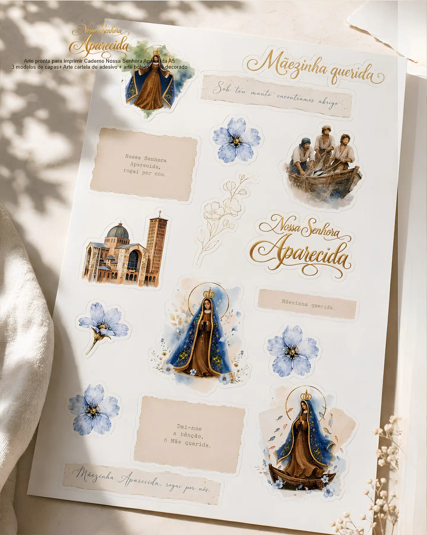Caderno A5 + Bolso + Adesivo + Capas - NS Aparecida 7 10