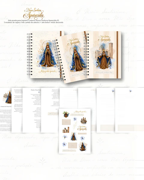 Caderno A5 + Bolso + Adesivo + Capas - NS Aparecida 7