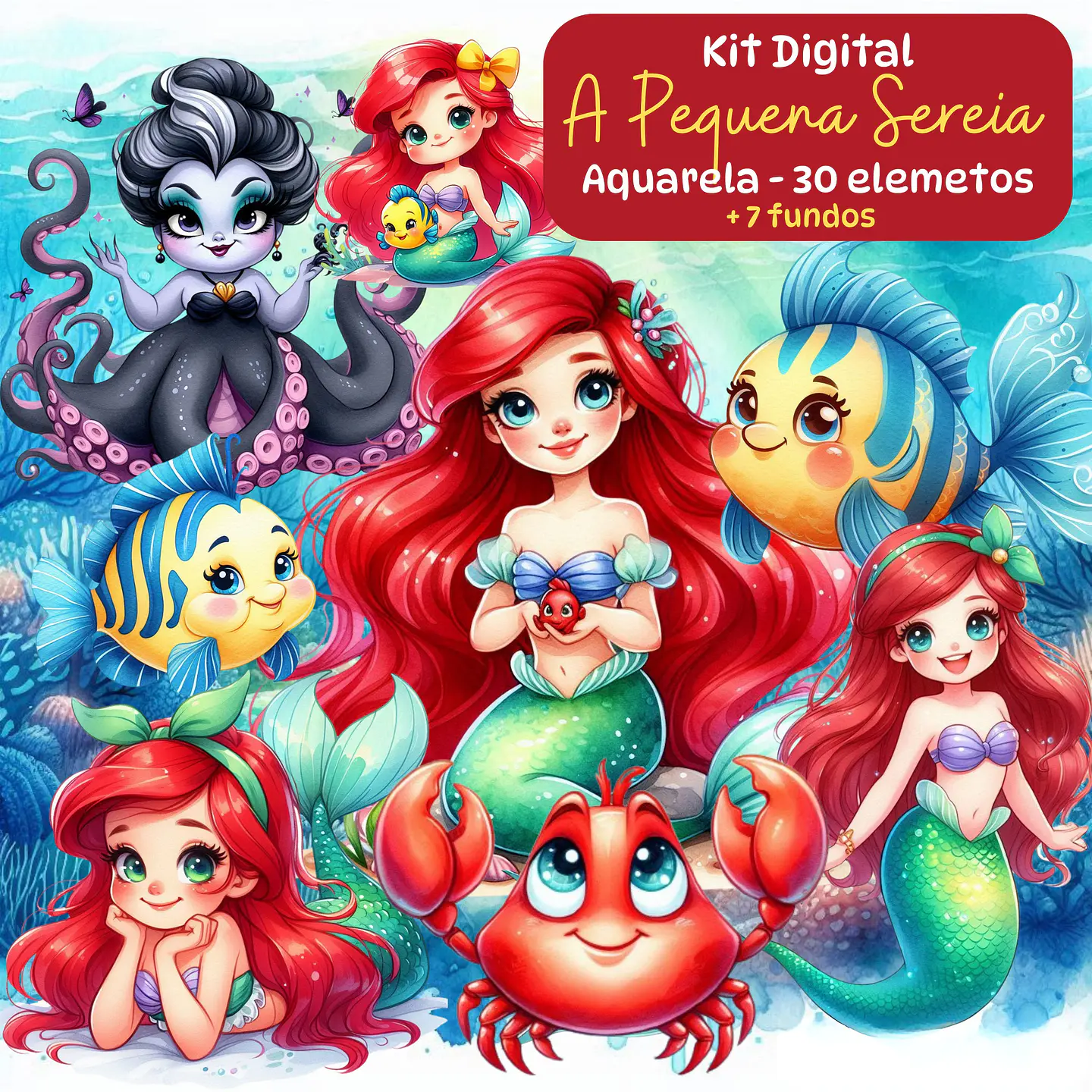 A Pequena Sereia Aquarela/Ariel - Kit Digital 1