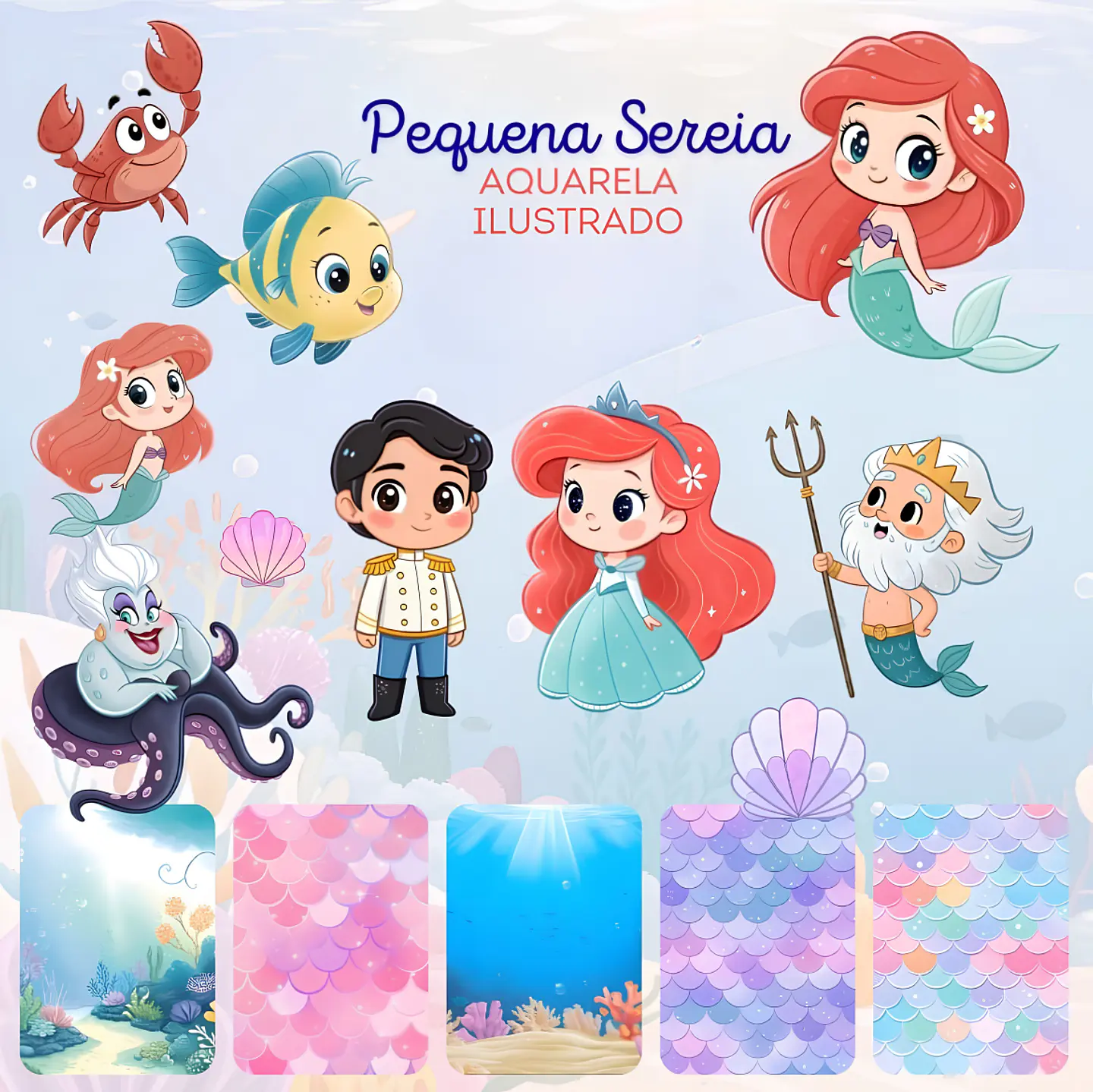 A Pequena Sereia Aquarela/Ariel - Kit Digital 1