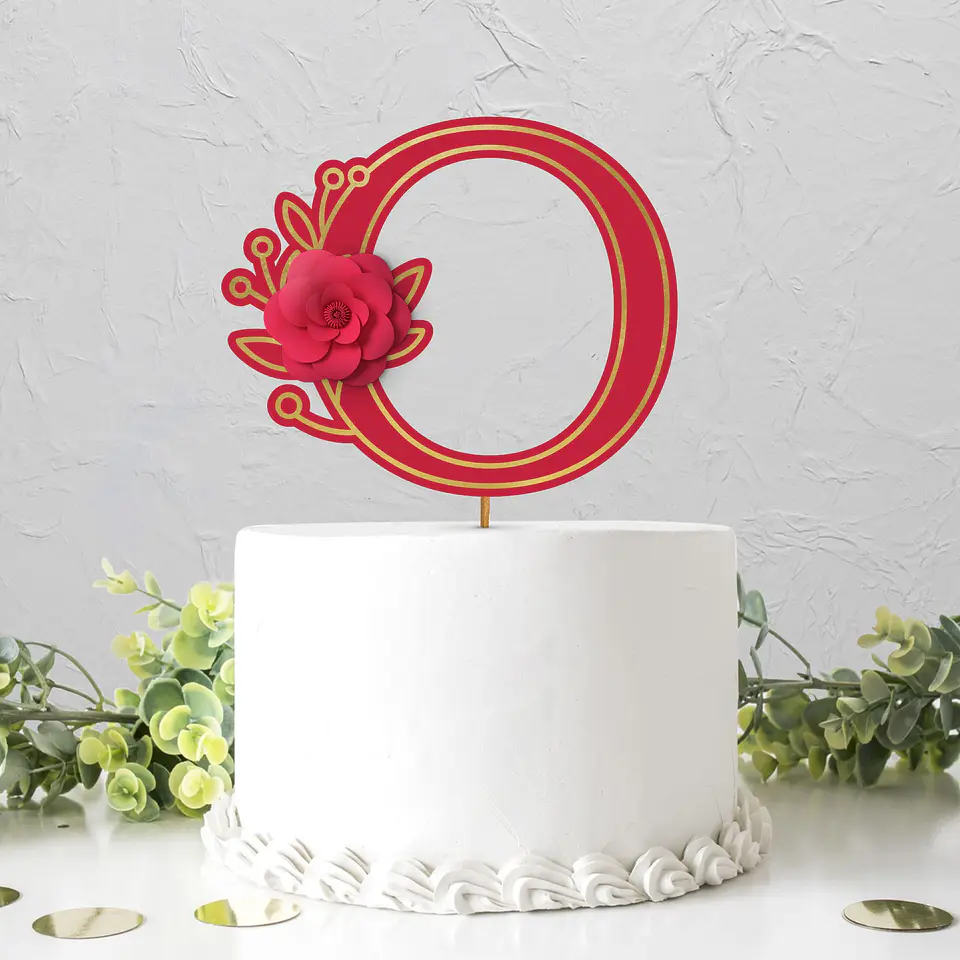 Topo de Bolo - Alfabeto Floral 13