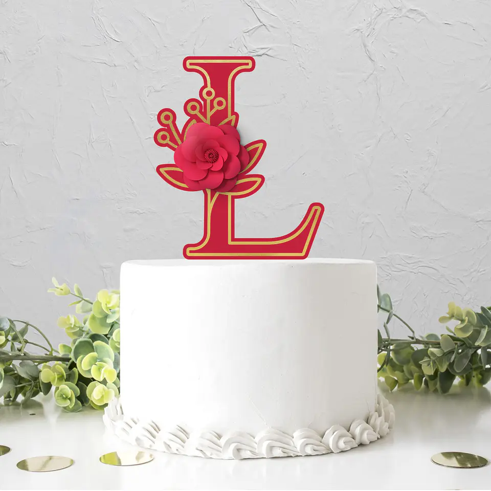 Topo de Bolo - Alfabeto Floral 16