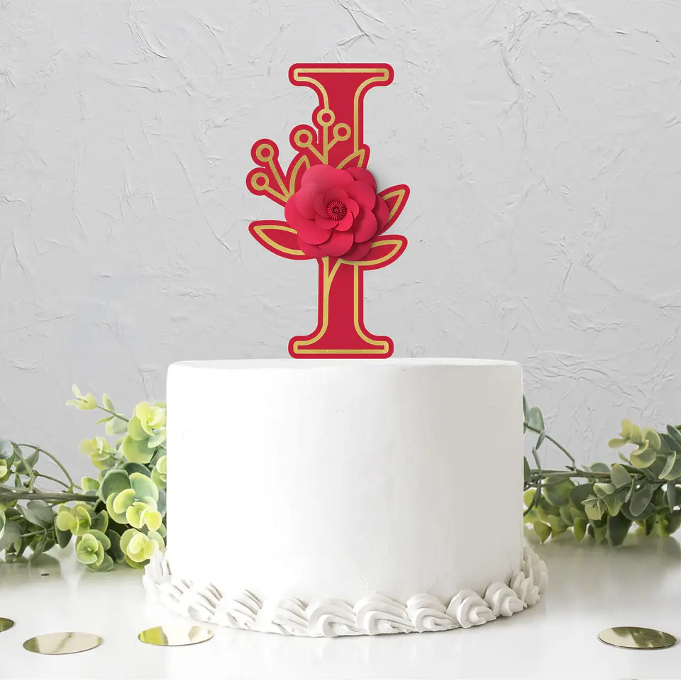 Topo de Bolo - Alfabeto Floral 19