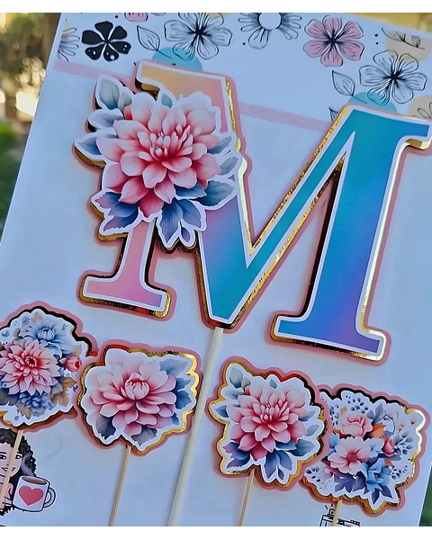 Topo de Bolo - Alfabeto Floral