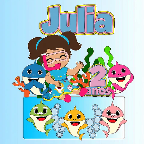 Topo de Bolo - Baby Shark Menina