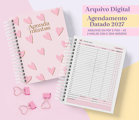 Agendamento Datado 2027 Rosa - Encadernação