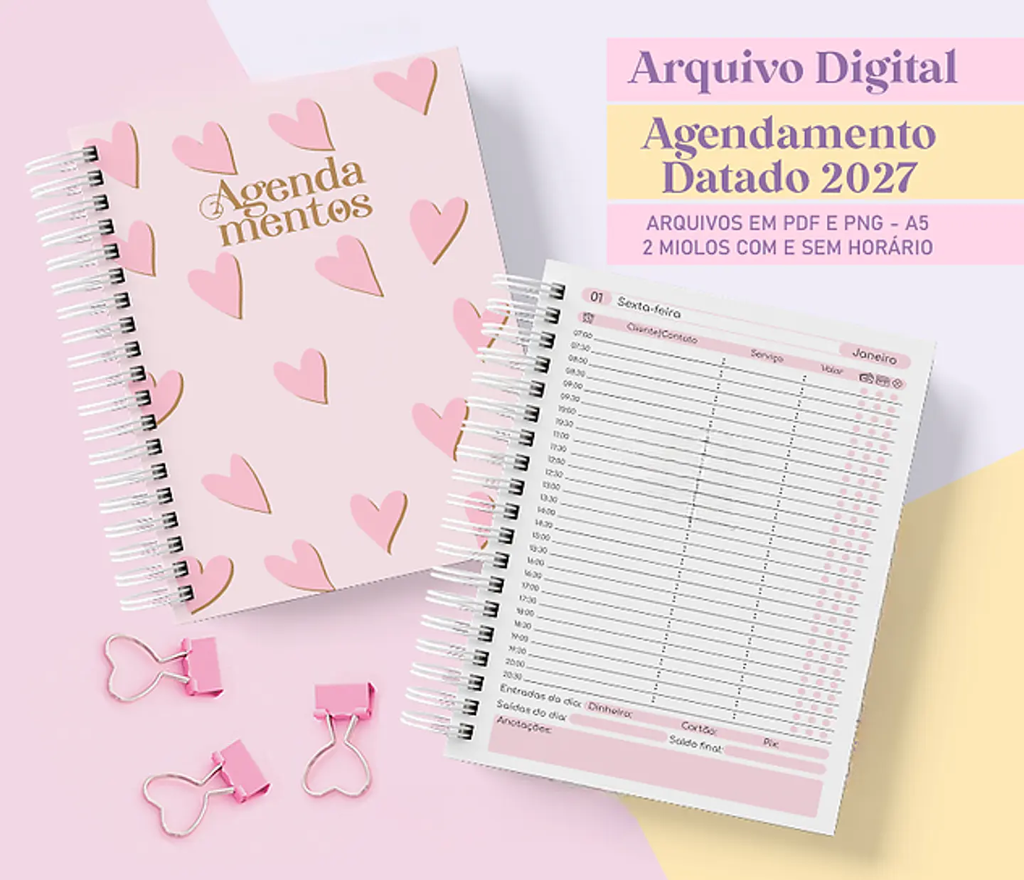 Agendamento Datado 2027 Rosa - Encadernação 1