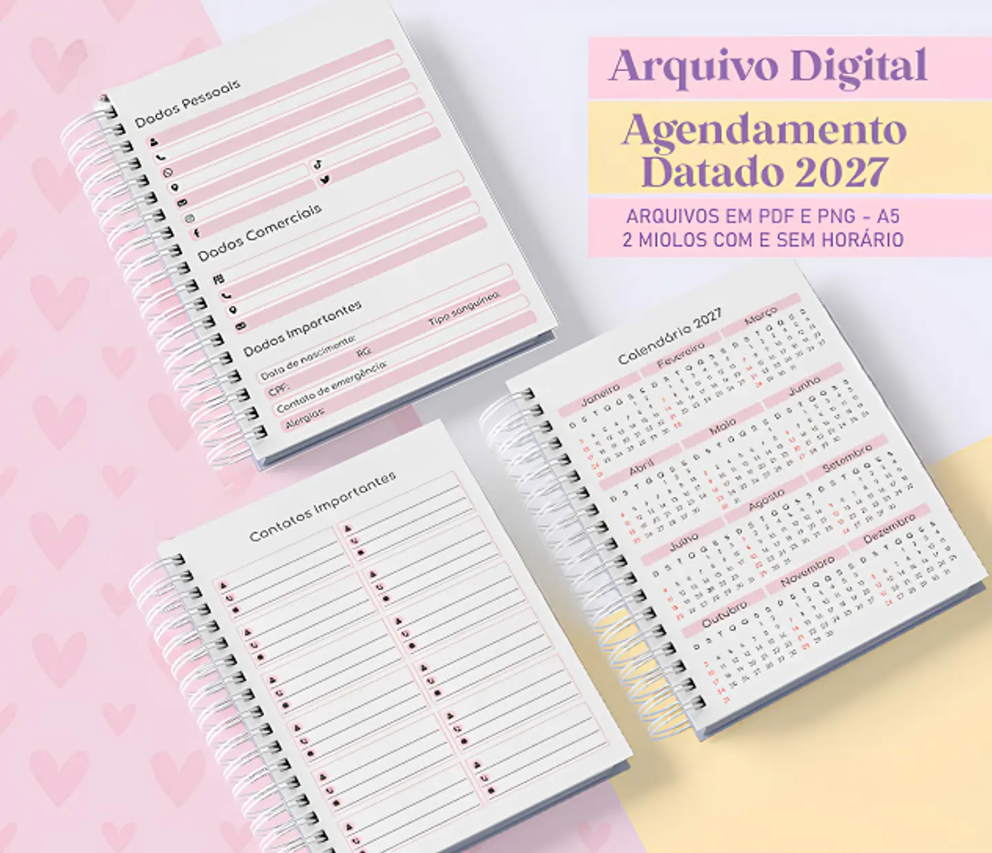 Agendamento Datado 2027 Rosa - Encadernação 2