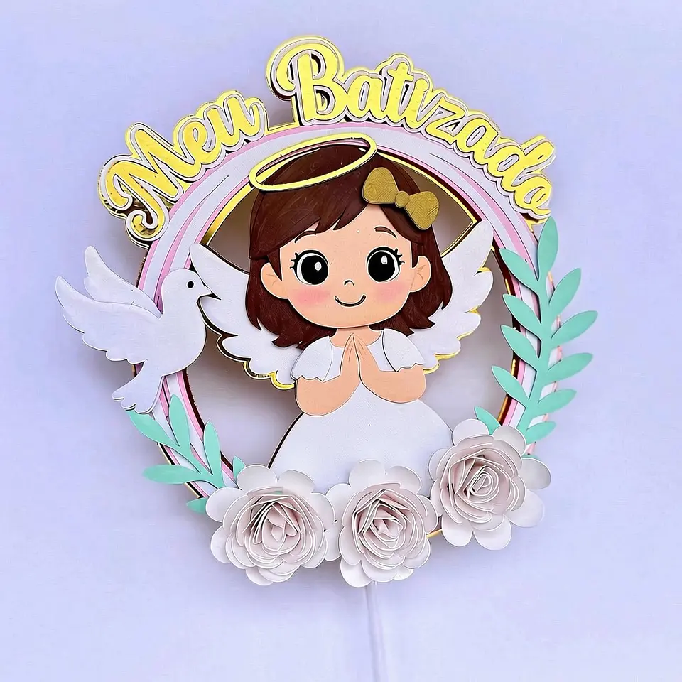 Topo de Bolo - Batizado Anjinho Menina 1