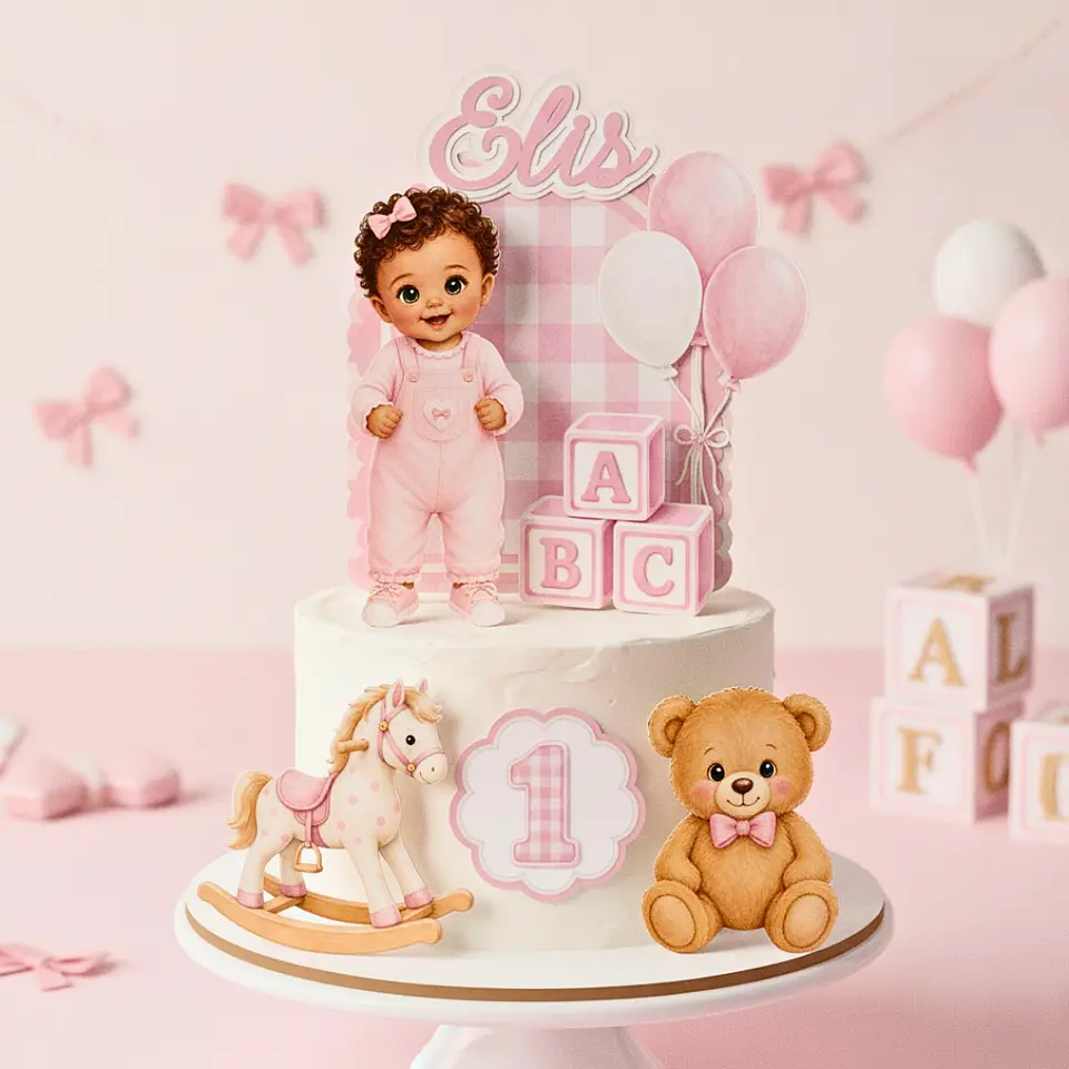 Topo de Bolo - Bebê 1 Ano Menina 1