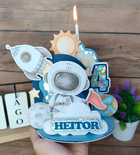 Topo de Bolo - Vela 3D Astronauta