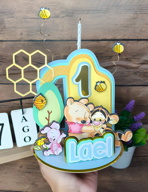 Topo de Bolo - Vela 3D Ursinho Pooh