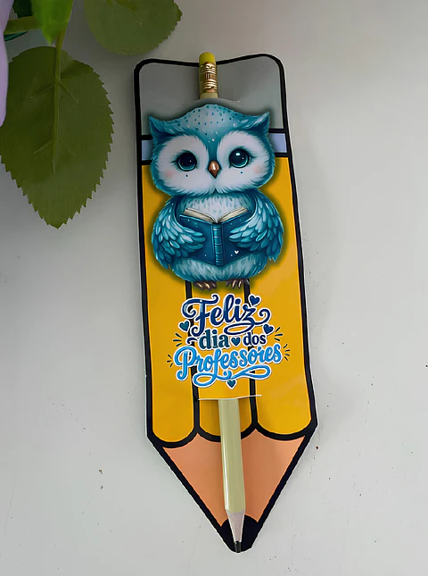 Card Lápis Coruja Azul - Dia dos Professores
