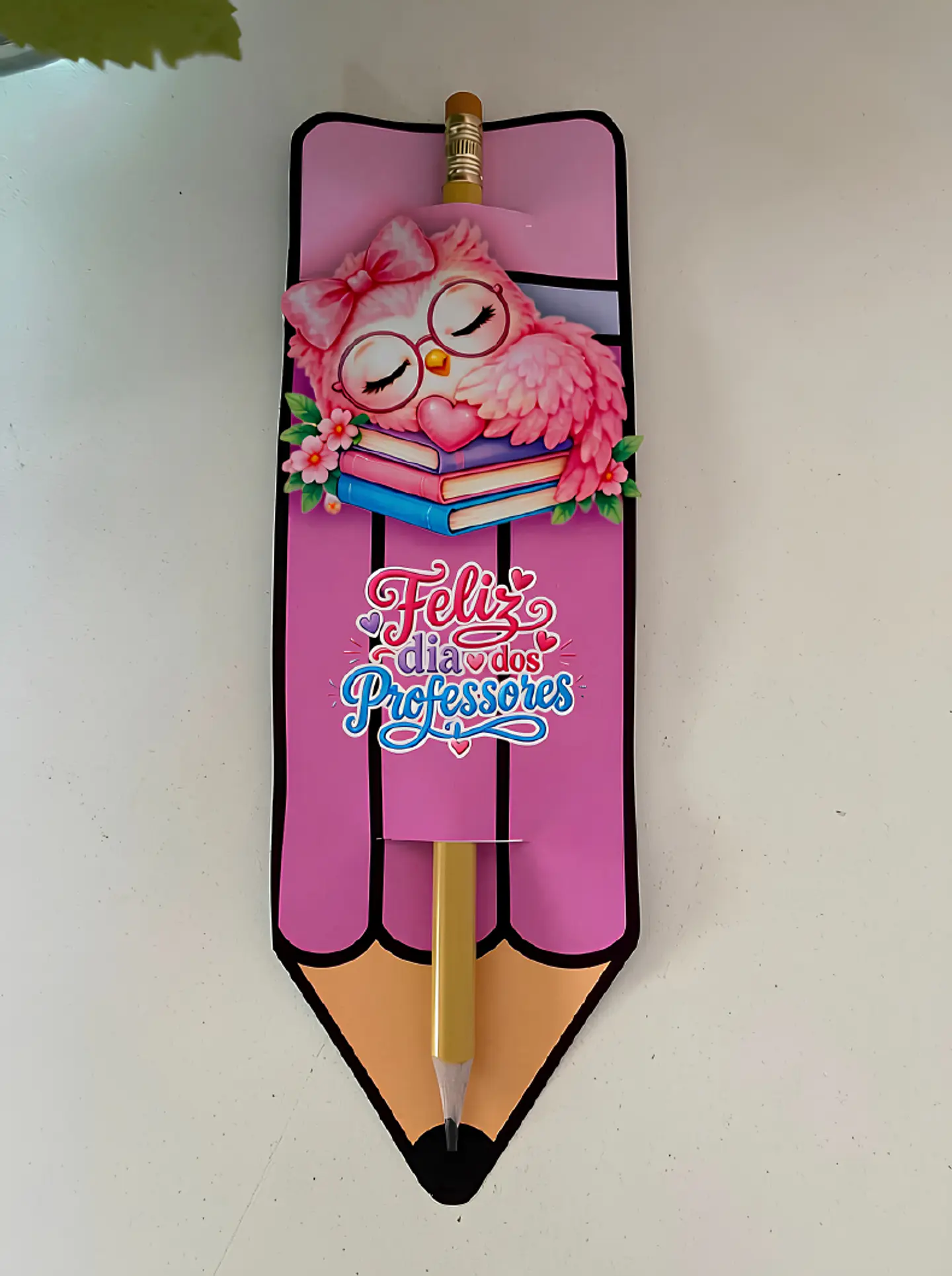 Card Lápis Corujinha Rosa - Dia dos Professores 1
