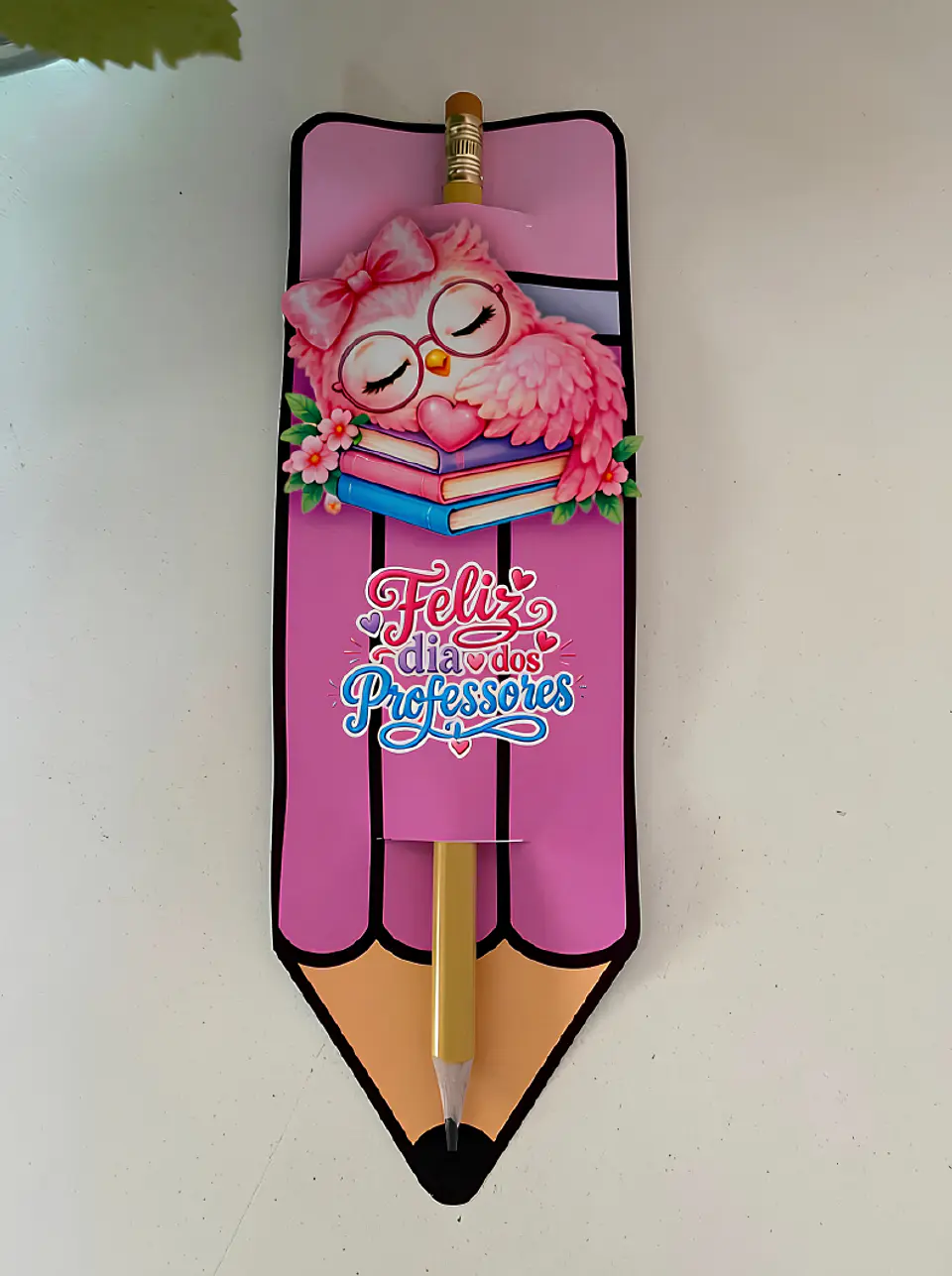 Card Lápis Corujinha Rosa - Dia dos Professores 1