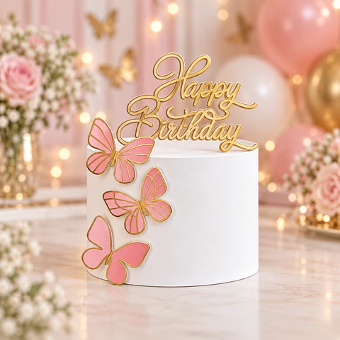 Topo de Bolo - Happy Birthday Borboletas