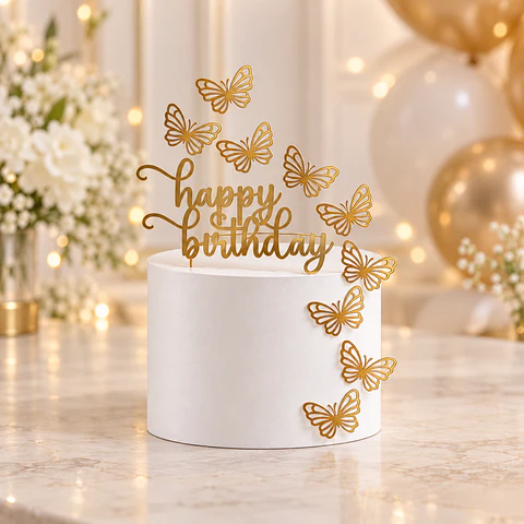 Topo de Bolo - Happy Birthday Borboletas