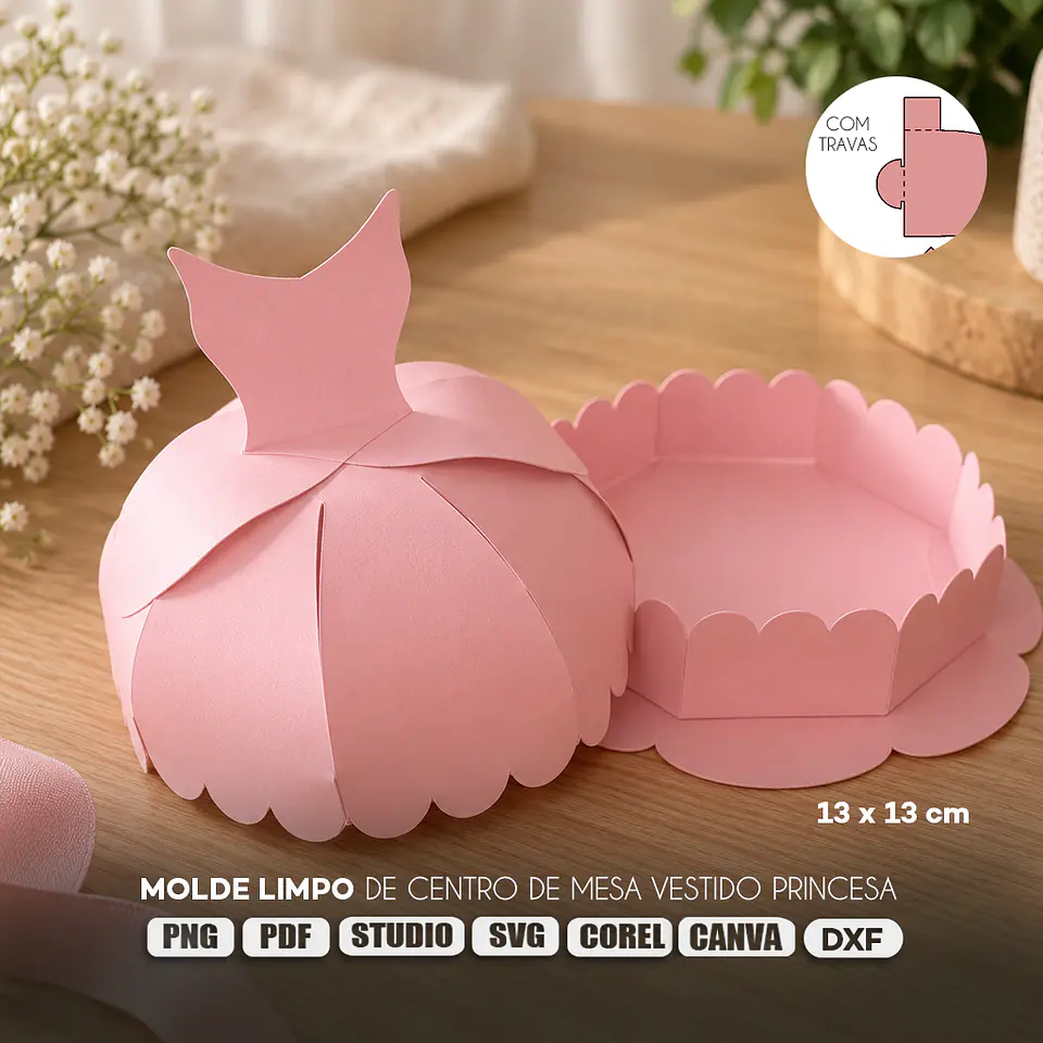 Caixa Centro de Mesa Vestido de Princesa - Arquivo de Corte 1