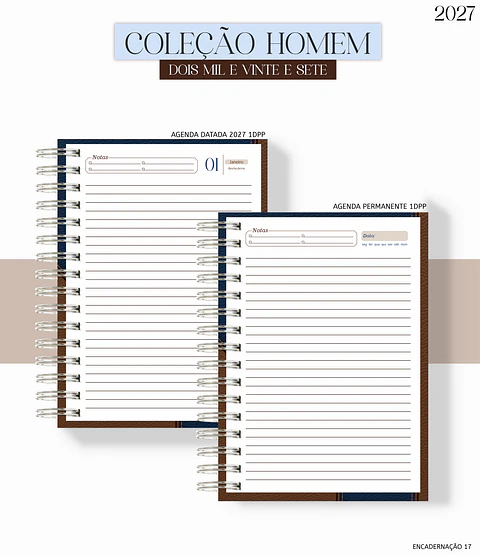 Agenda Homem 2027 - Couro Azul com Marrom