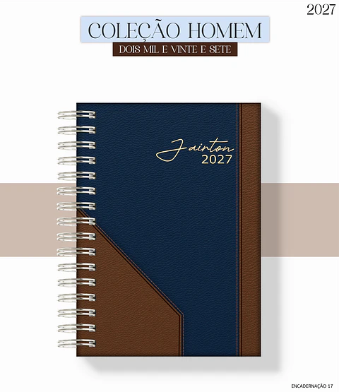 Agenda Homem 2027 - Couro Azul com Marrom