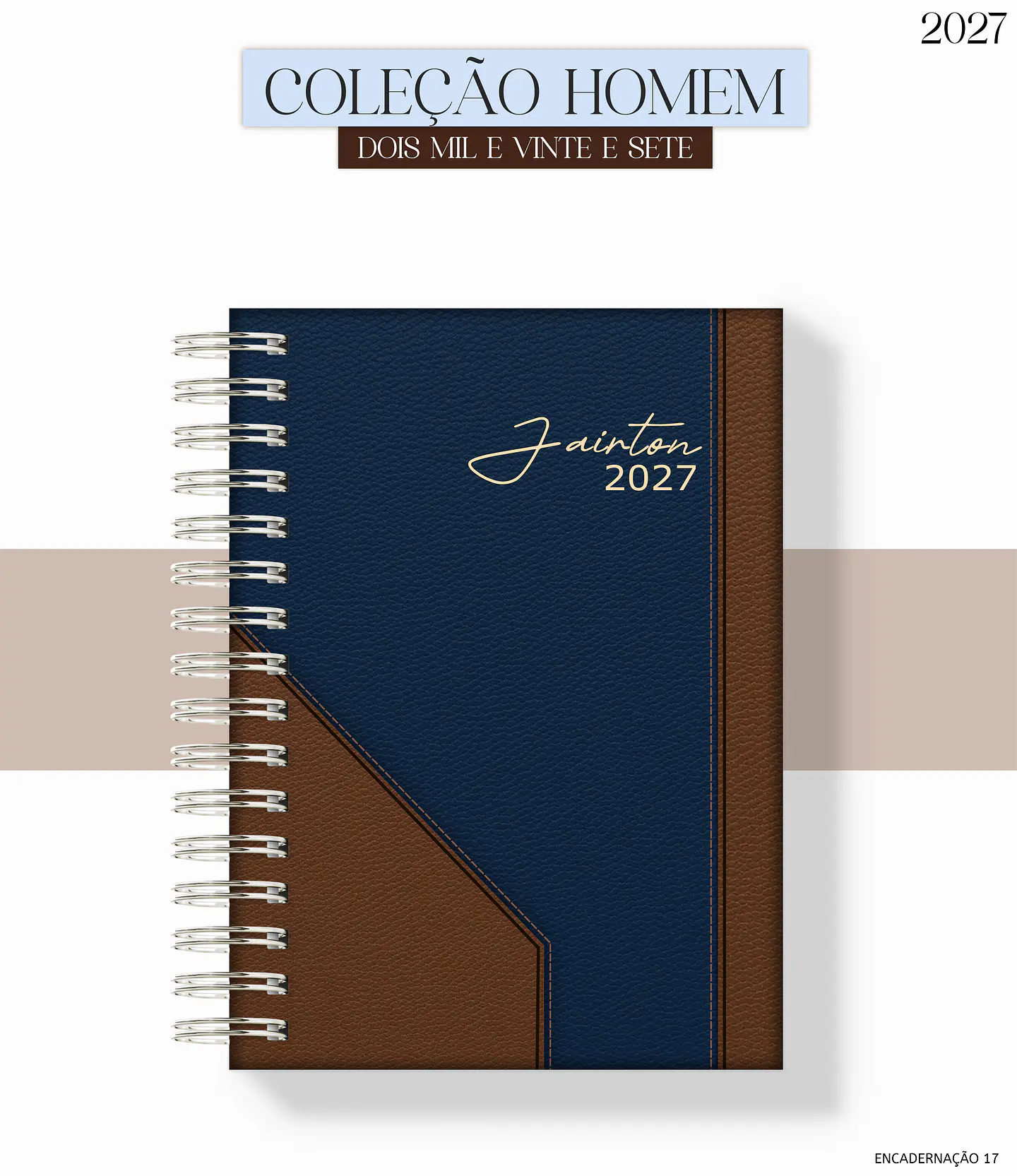 Agenda Homem 2027 - Couro Azul com Marrom 1