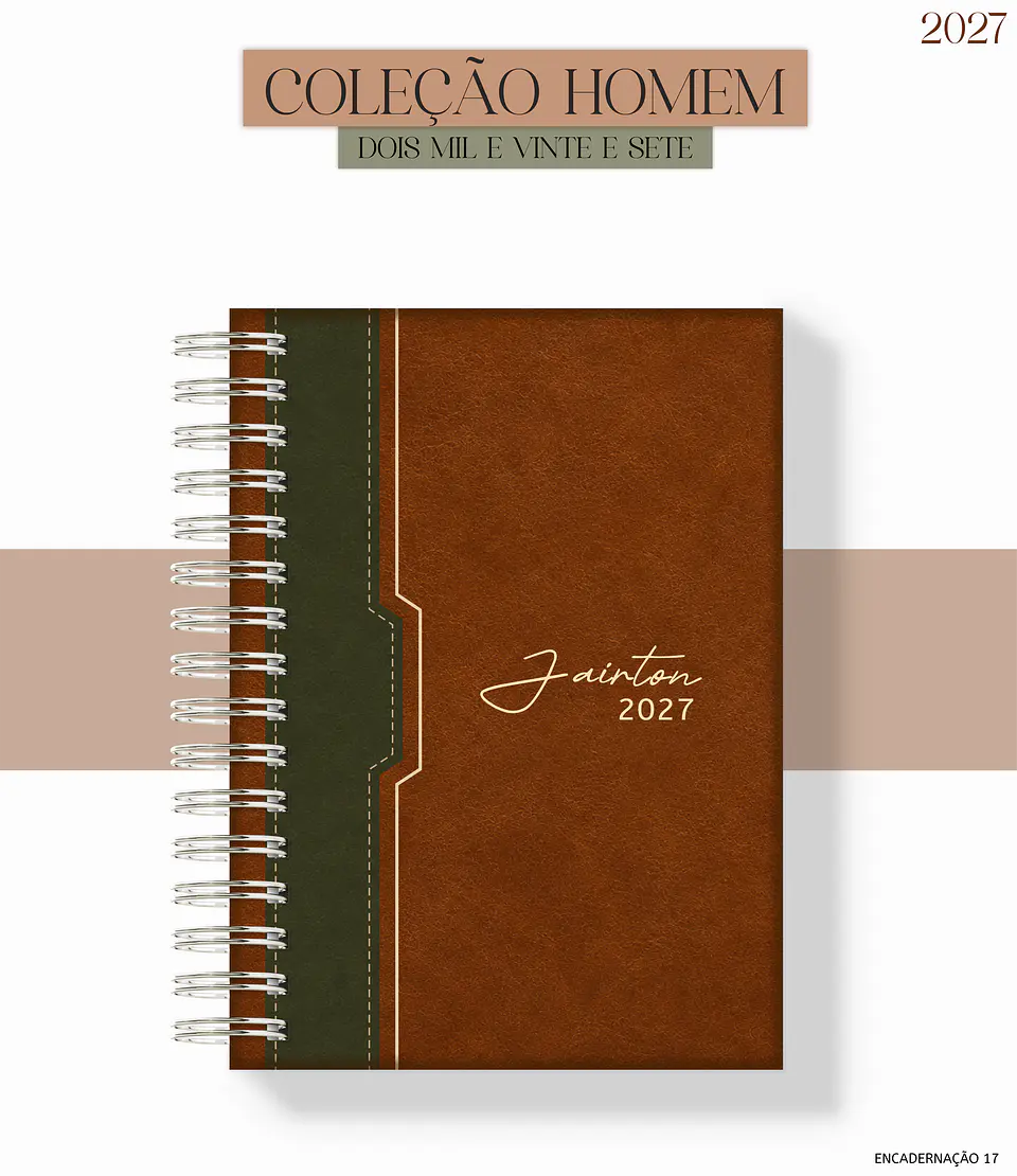 Agenda Homem 2027 - Couro Marrom com Verde 1