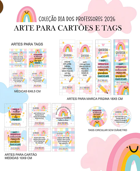Cartões e Tags - Dia dos Professores Arco-íris 2026