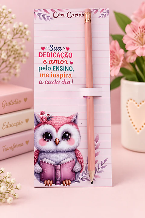 Card Lápis ou Caneta Corujinha - Dia dos Professores