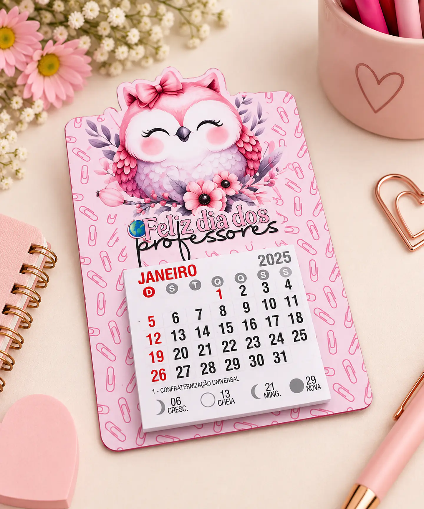 Card Post it ou Mini Calendário Rosa - Dia dos Professores 1
