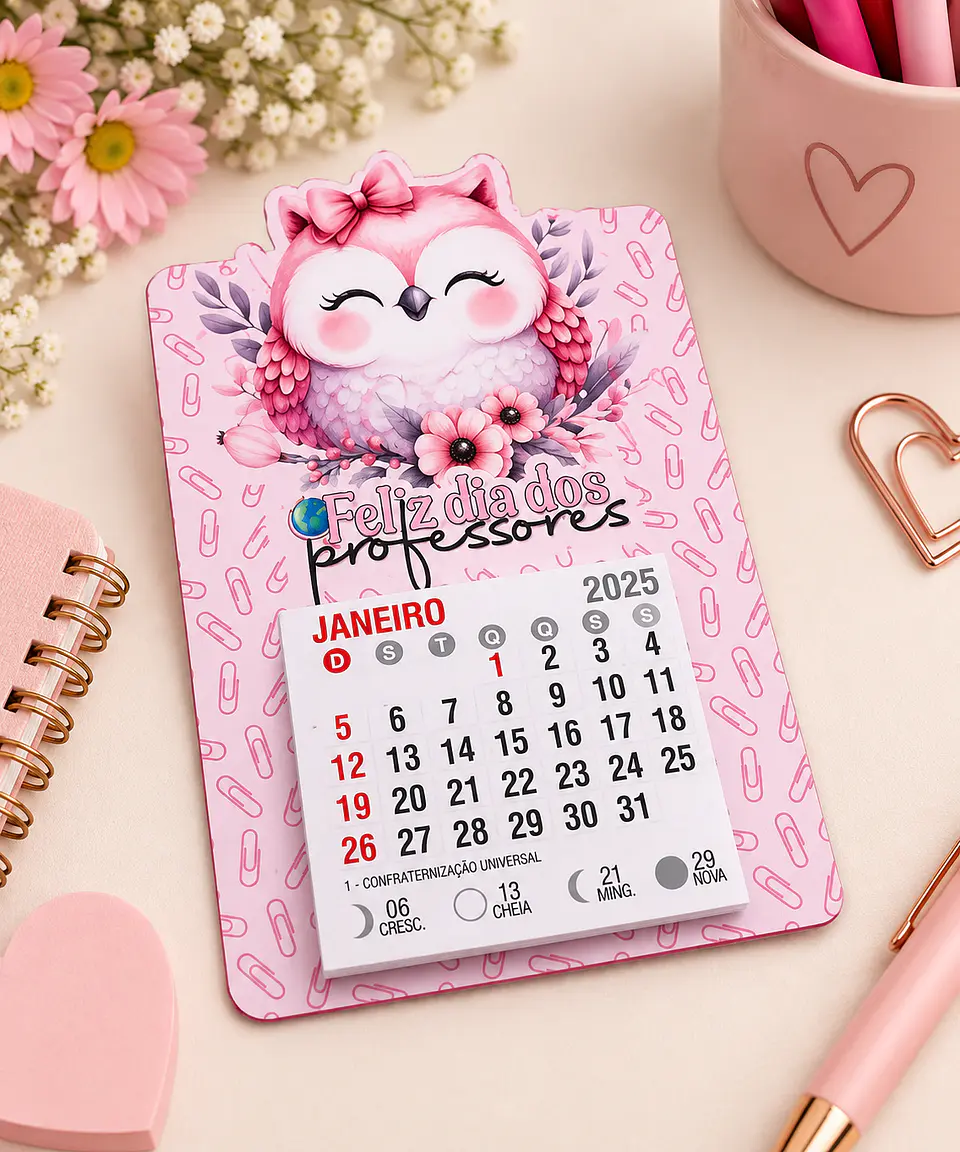 Card Post it ou Mini Calendário Rosa - Dia dos Professores 1