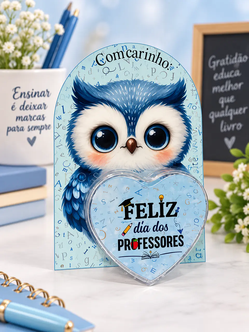 Mini Cartão Corujinha Azul - Dia dos Professores 1