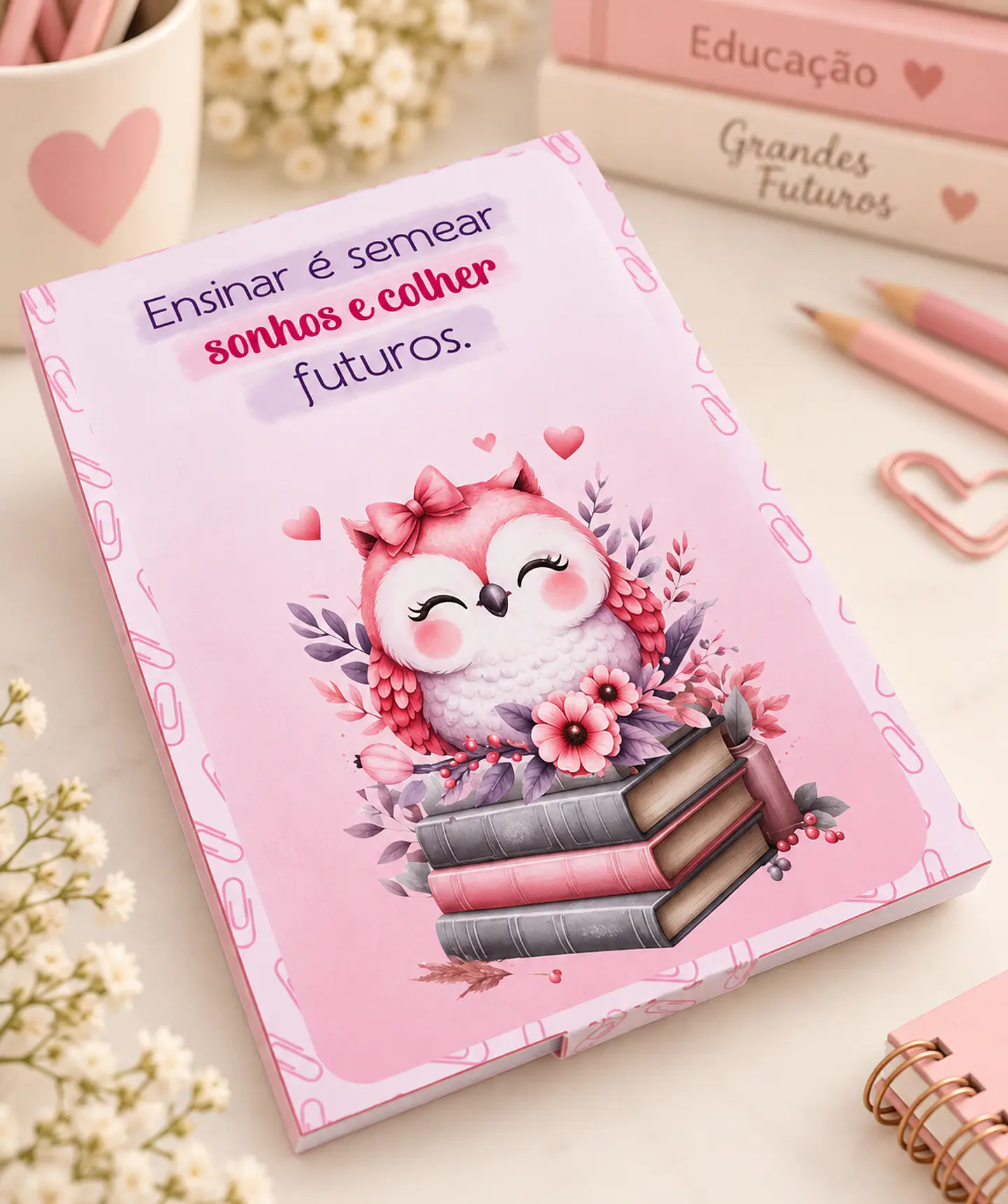 Porta Bloquinho Corujinha Rosa - Dia dos Professores 1