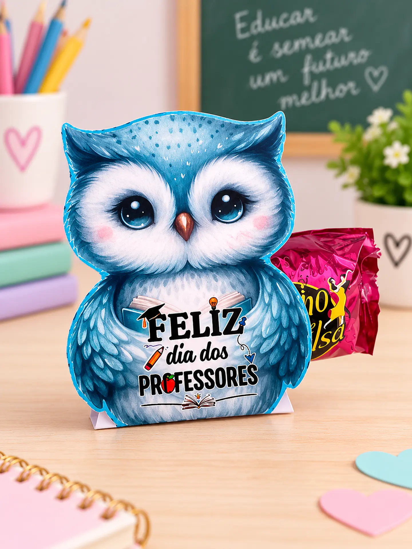 Porta Bombom Corujinha Azul - Dia dos Professores 1