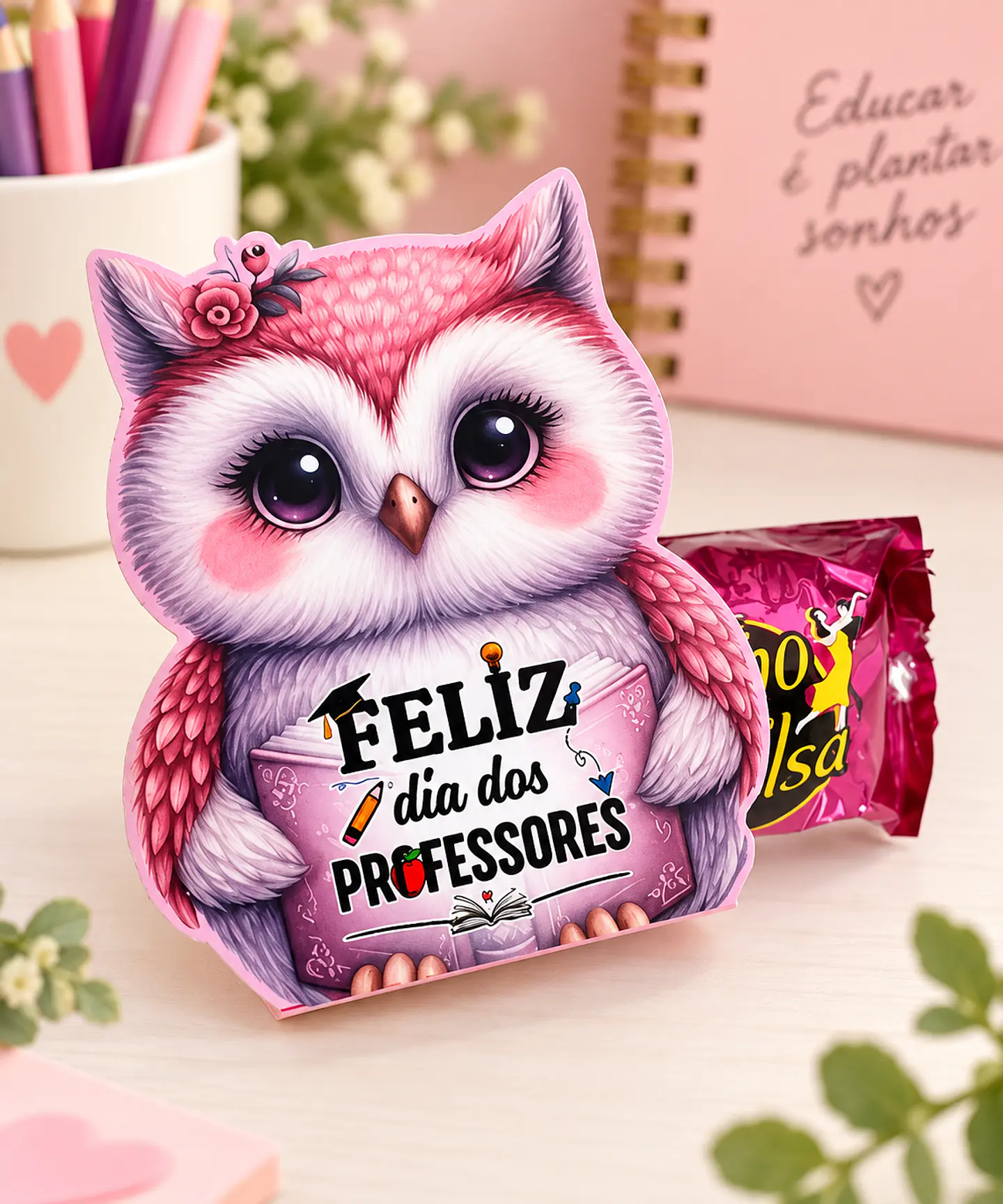 Porta Bombom Corujinha Rosa - Dia dos Professores 1