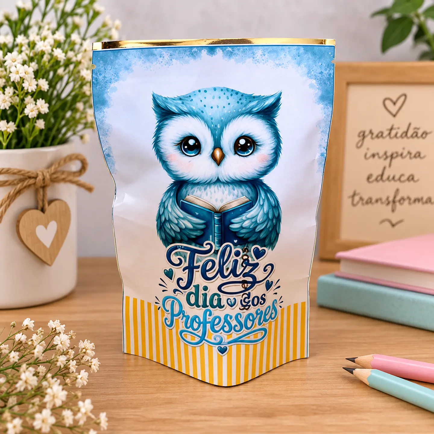 Adesivo Zip Lock Coruja Azul - Dia dos Professores 1