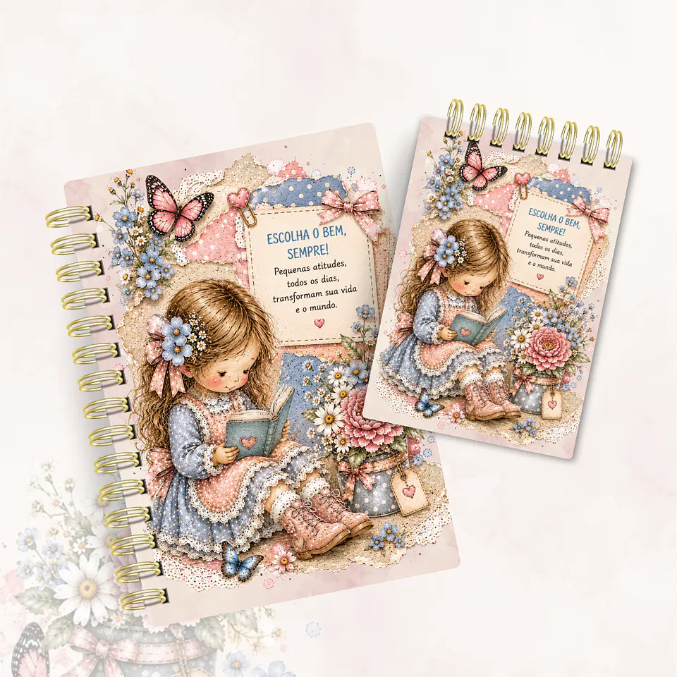 Menina Scrap Rosa e Azul - Caderno Pautado A5 + Bloquinho A6 + Extras 3