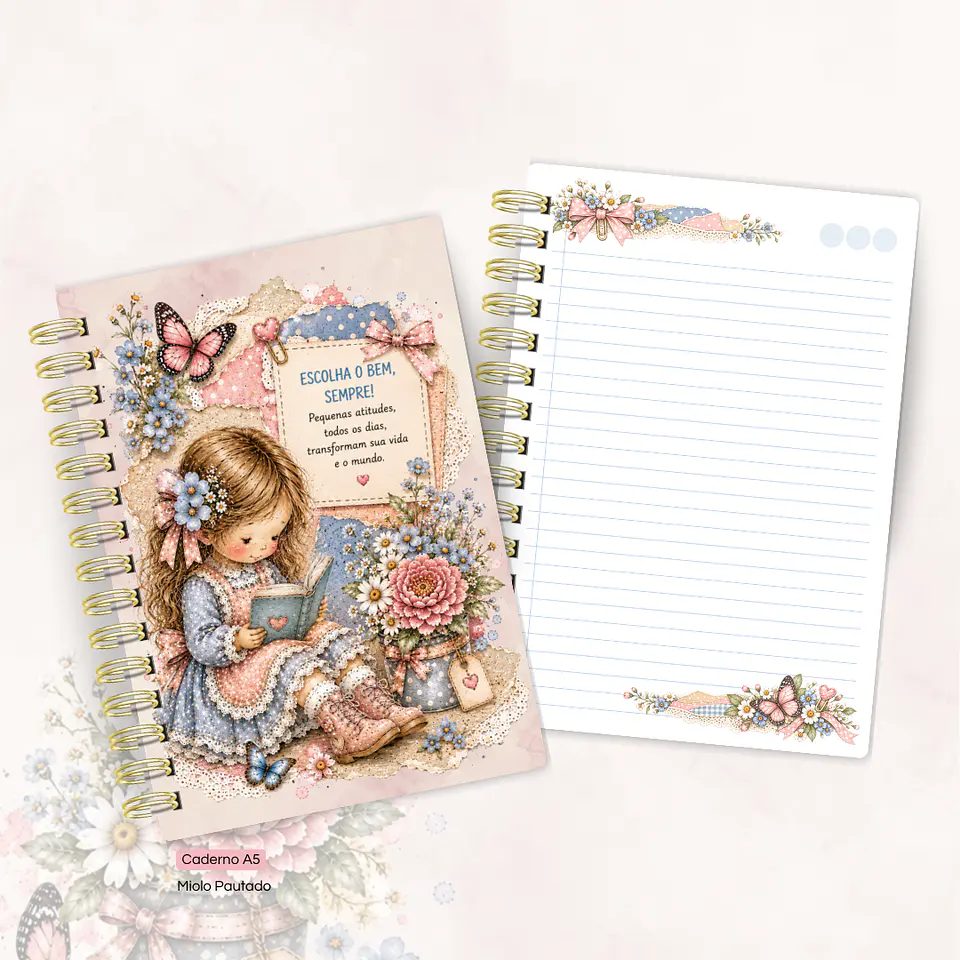 Menina Scrap Rosa e Azul - Caderno Pautado A5 + Bloquinho A6 + Extras 4