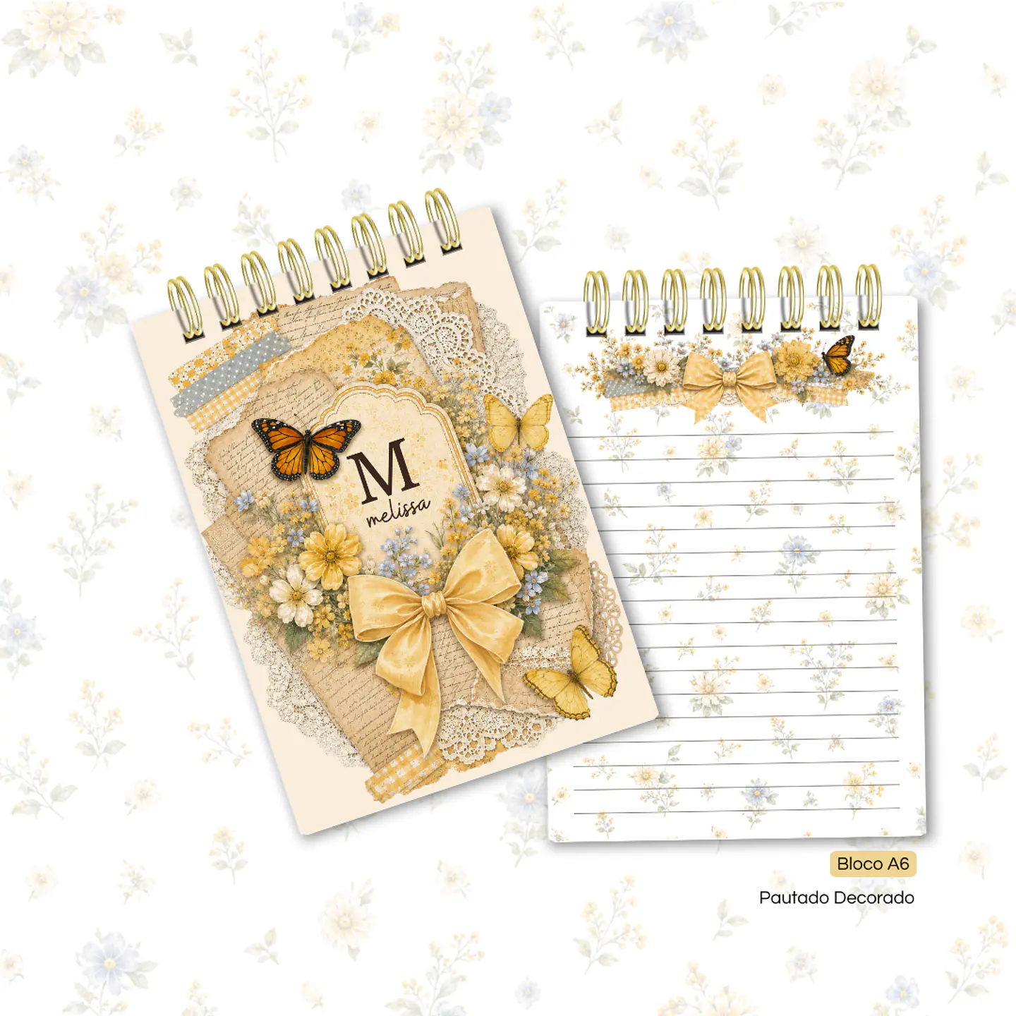 Scrap Amarelo - Caderno Pautado A5 + Bloquinho A6 + Extras 4