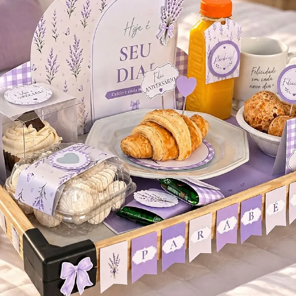 Kit Café da Manhã - Aniversário Feminino Lilás 5