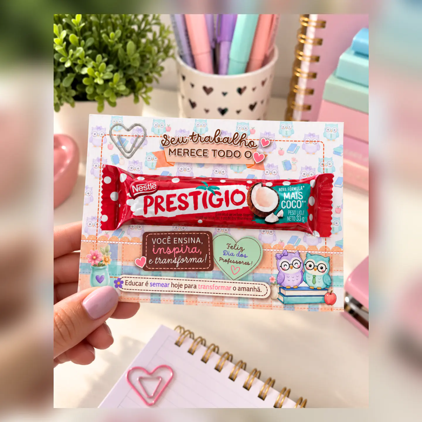 Card Chocolate Corujinhas - Dia dos Professores 2026 1