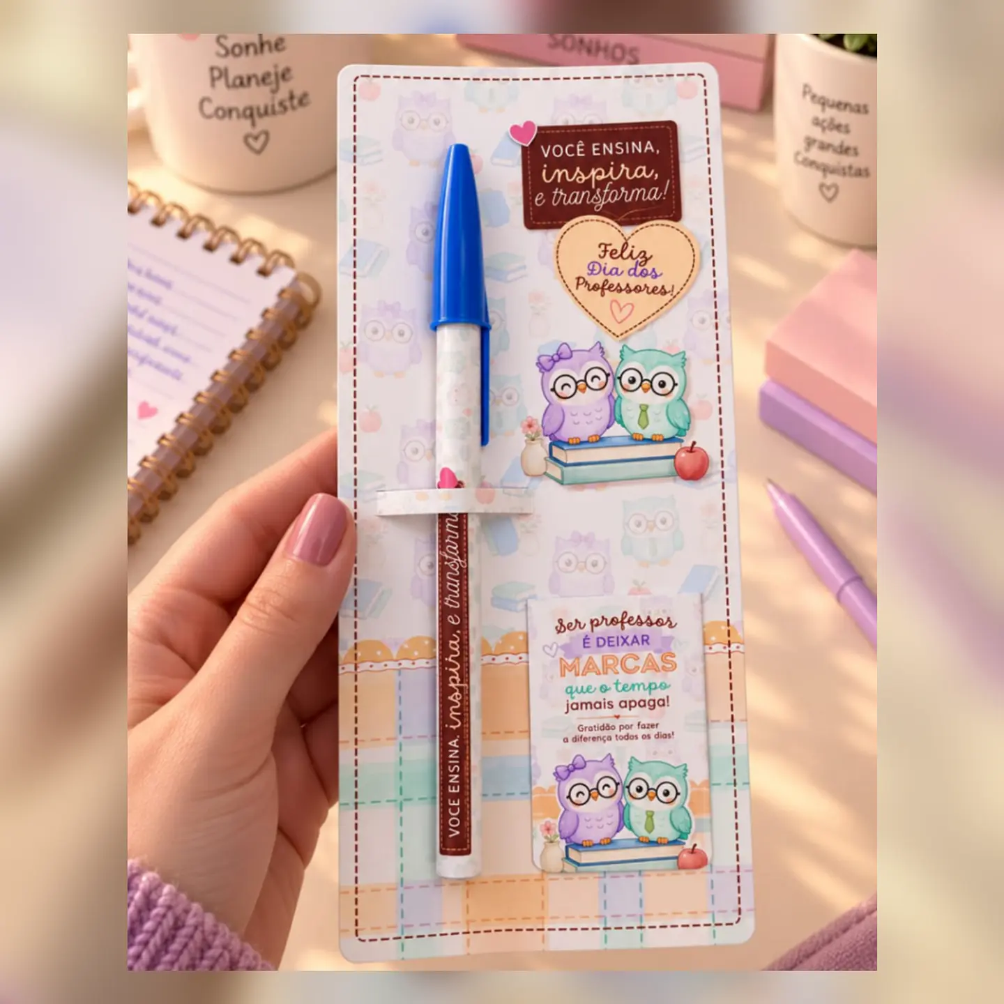 Marca Páginas Magnético com Card e Kit Corujinhas - Dia dos Professores 2026 6