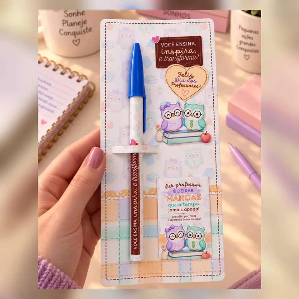 Marca Páginas Magnético com Card e Kit Corujinhas - Dia dos Professores 2026 6