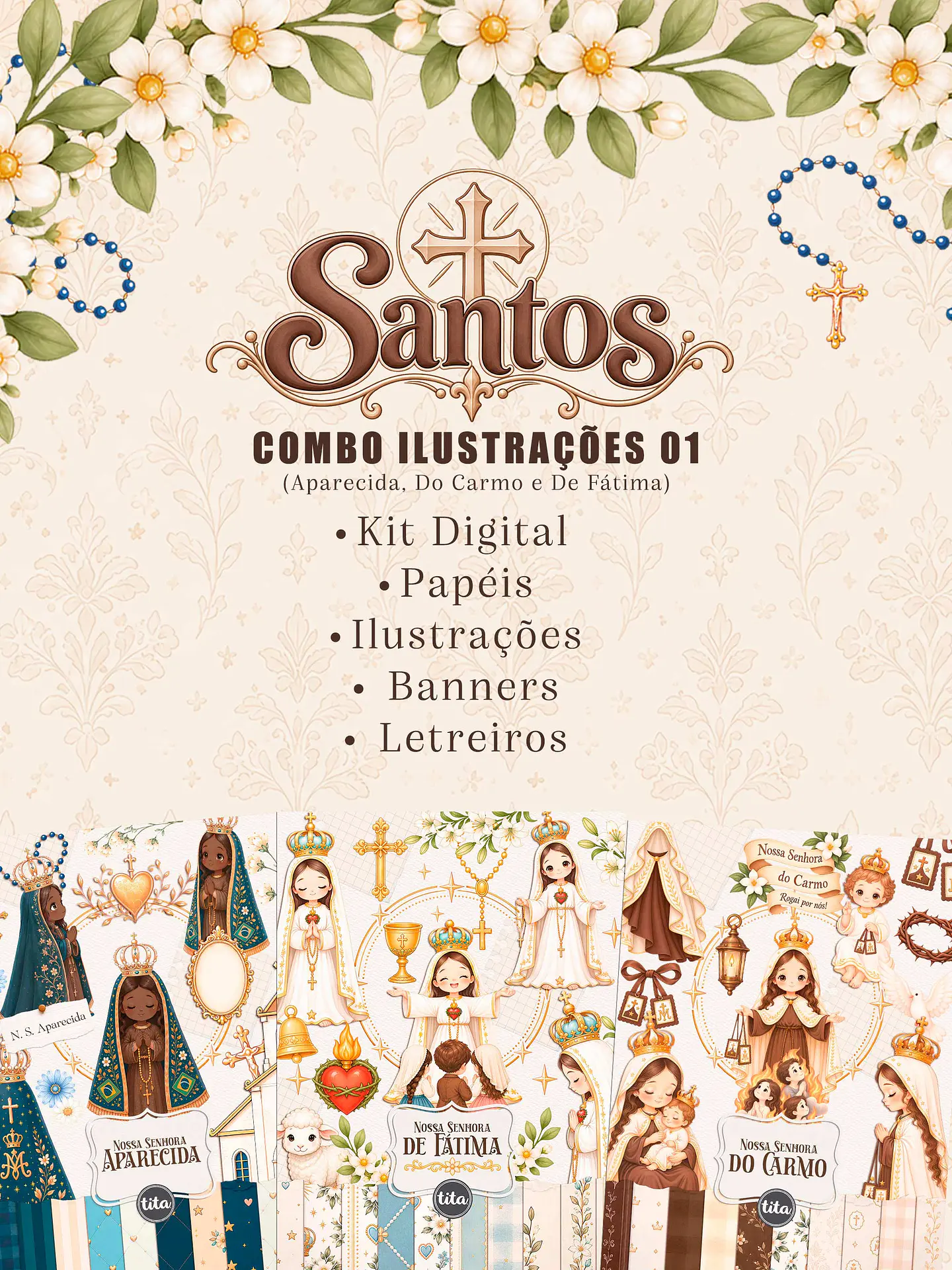 Santos - Combo Ilustrações 01 (NSra Aparecida, Do Carmo e de Fátima) 1