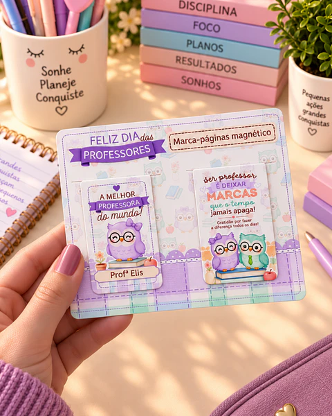 Marca Páginas Magnético com Card e Kit Corujinhas - Dia dos Professores 2026