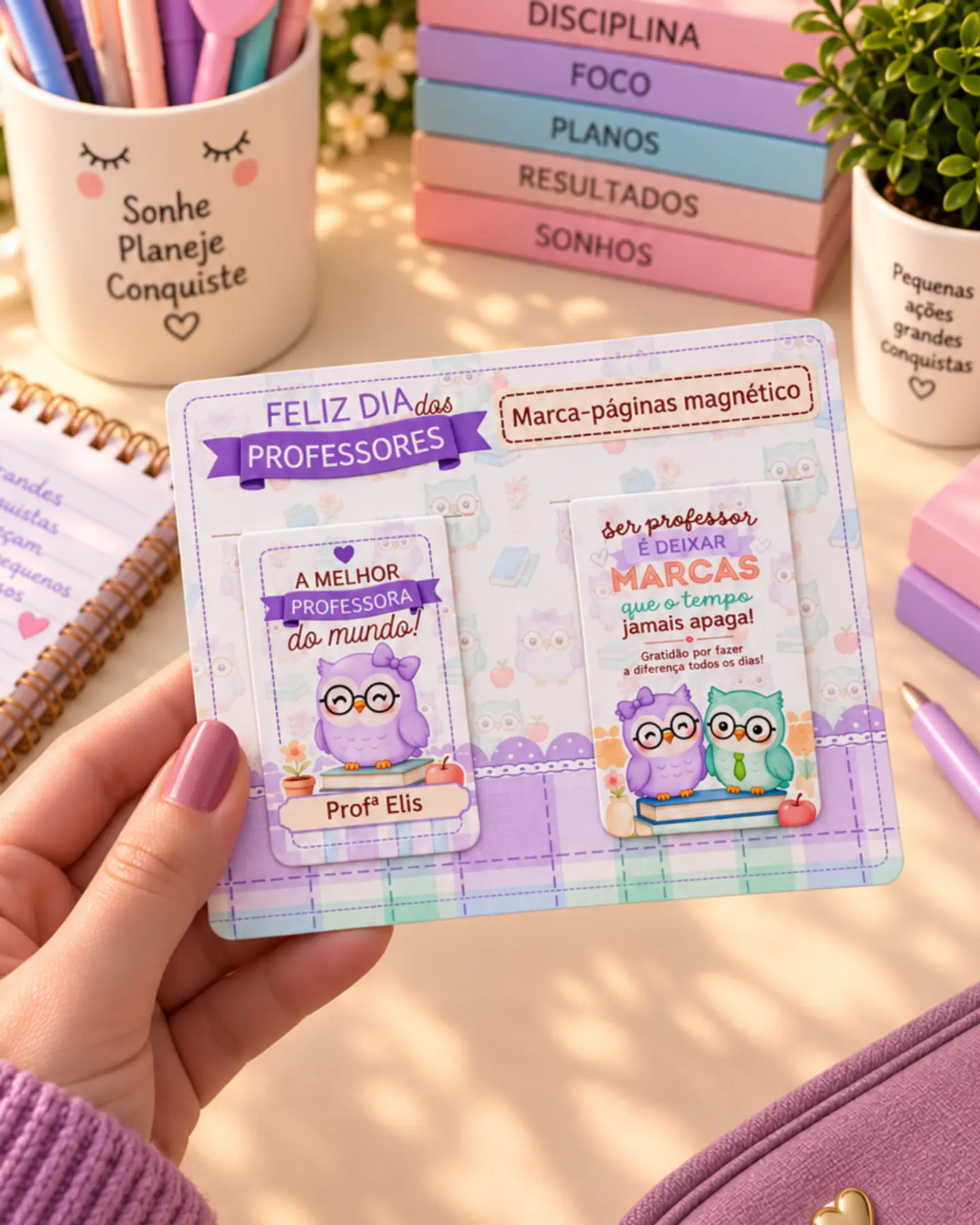 Marca Páginas Magnético com Card e Kit Corujinhas - Dia dos Professores 2026 2
