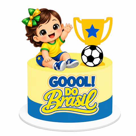 Topo de Bolo - Gol do Brasil Menina