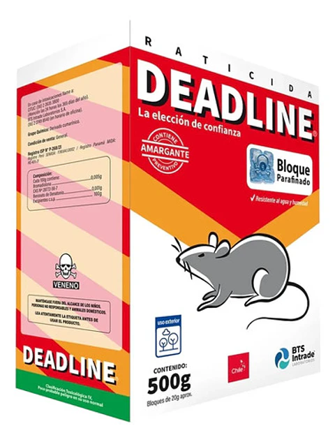 Veneno Raticida Deadline Bloque Parafinado, 500gr.