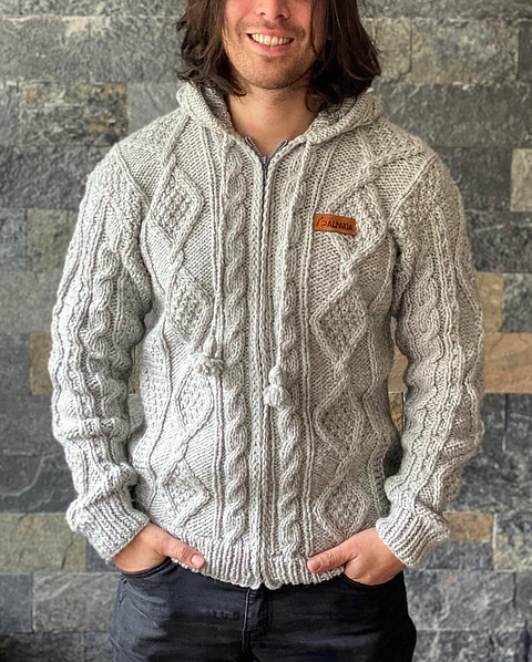 Poleron Trenzado Gris Perla